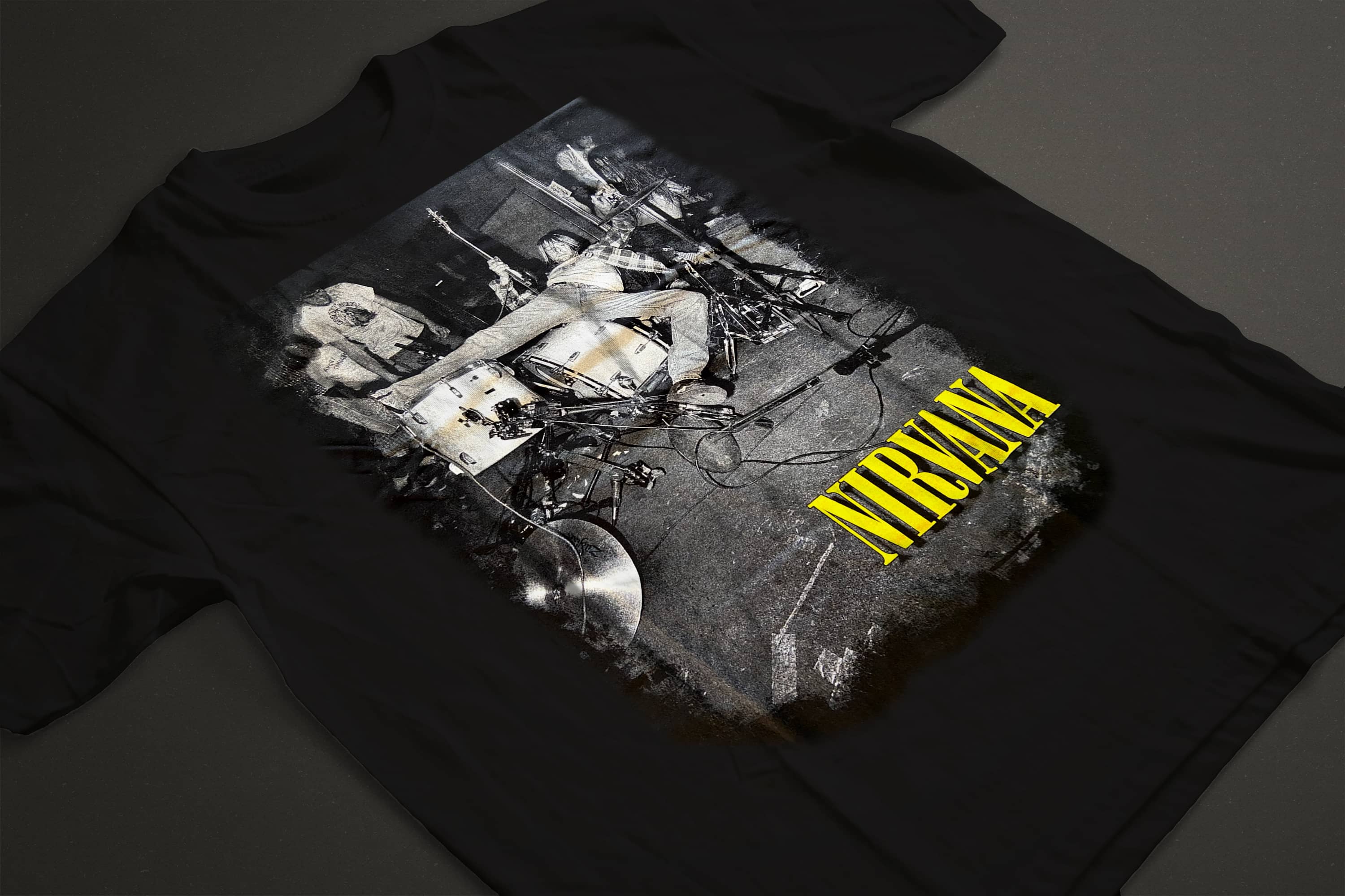 ミュージシャン 00's NIRVANA Cymbal Monkey Band T-Shirts Nirvana - Kurt Drums T-Shirt (Black) - $21.99 | Noise In Stereo